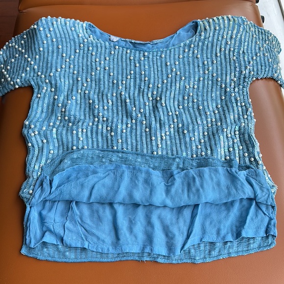 Frank Usher 80’s Vintage Baby Blue Sequin Top 100% Silk Fits Medium - Picture 13 of 15